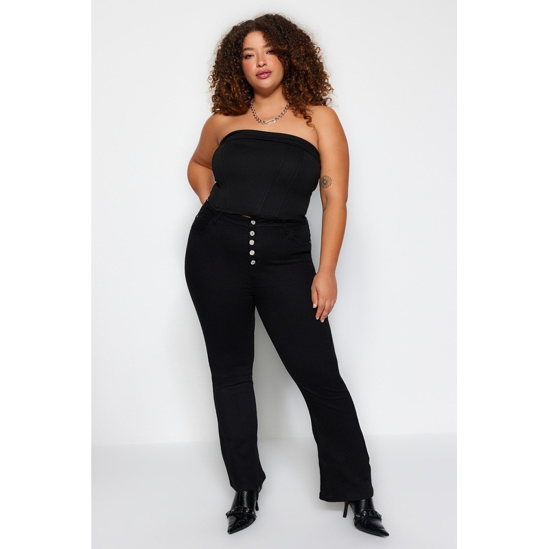 Curve Women's Plain Normal Waist Plus Size Jeans