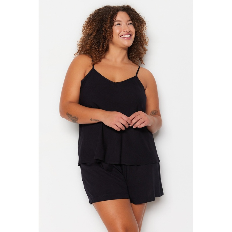 Curve Women's Plain Spaghetti Strap Casual Relaxed fit Plus Size Pajama Set