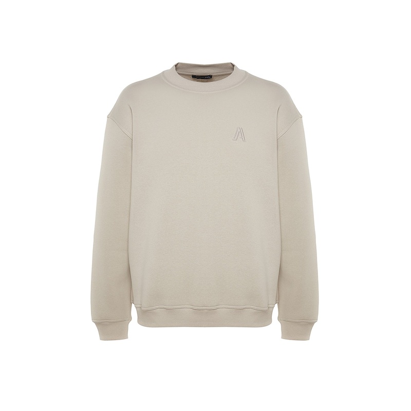 Man Men's Beige Slogan Long Sleeve Relaxed Fit Sweatshirt