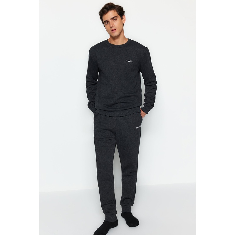 MAN Men's black Motto Long Sleeve Homewear Regular Pajamas Set