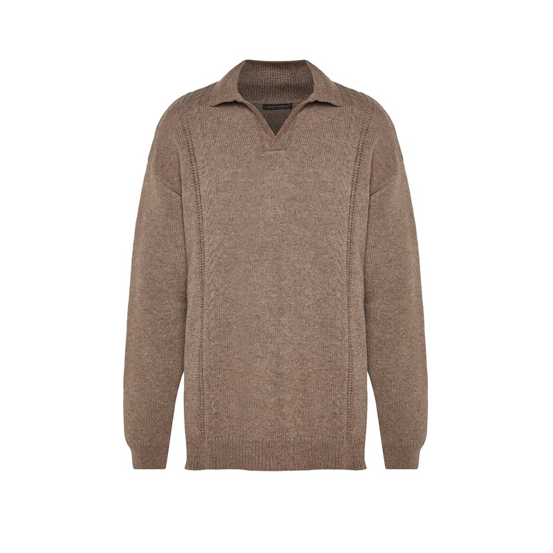 MAN Men's Brown Plain Long sleeve Oversize Sweater