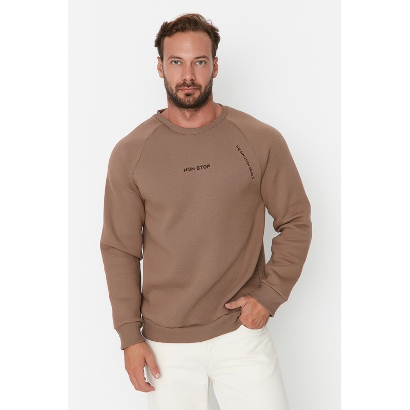 Man Men's Brown Slogan Long Sleeve Regular Fit Sweatshirt