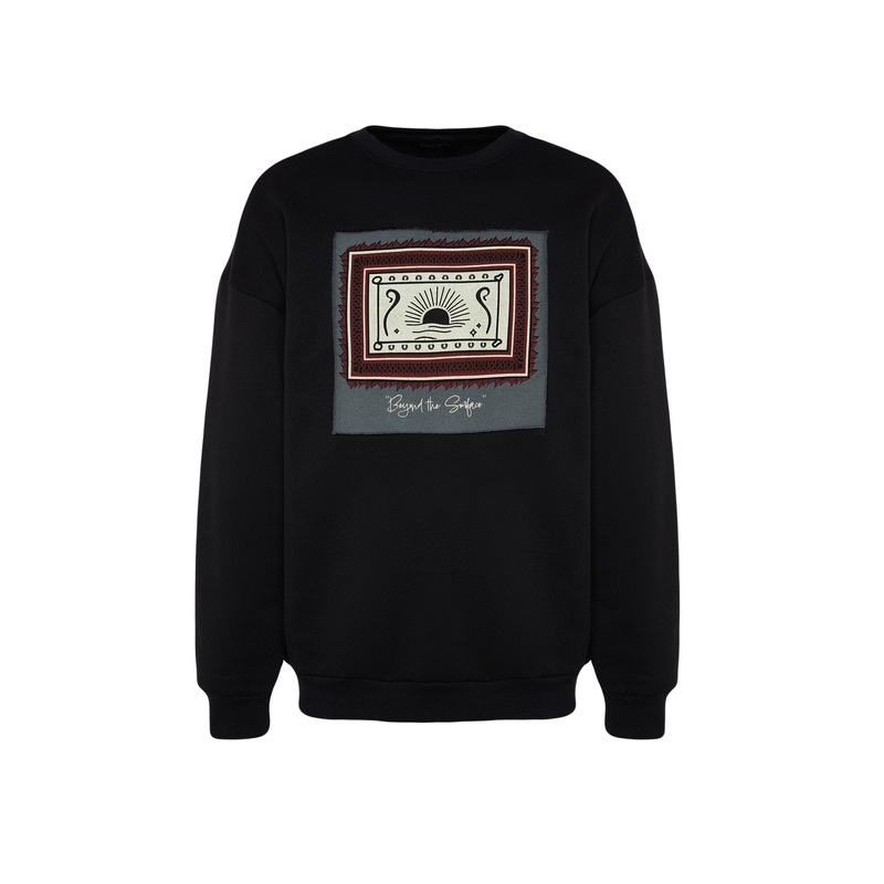 Man Men's Ethnic Pattern Long Sleeve Oversize Sweatshirt