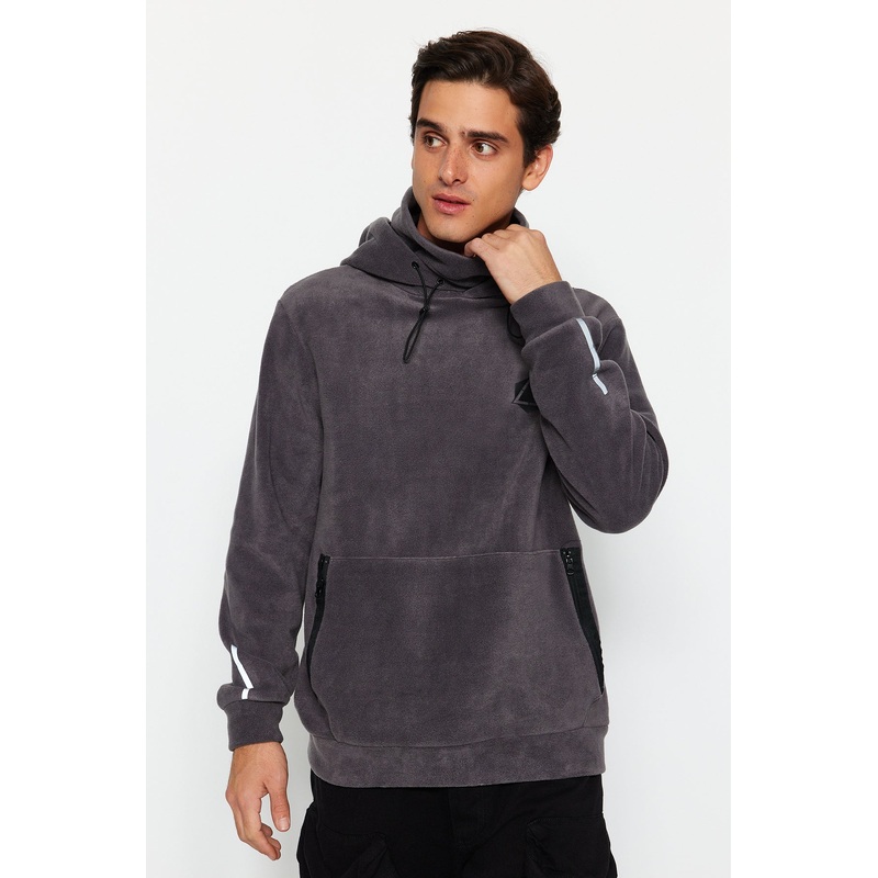 Man Men's Gray Geometric Long Sleeve Oversize Sweatshirts