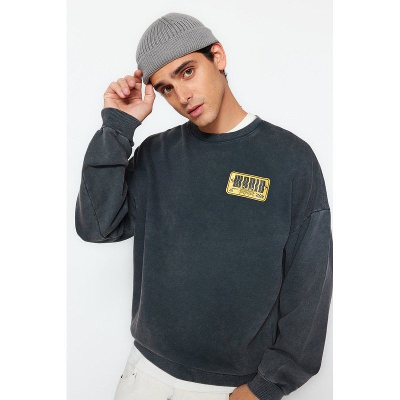 Man Men's Pnk Motto Long Sleeve Oversized Sweatshirts
