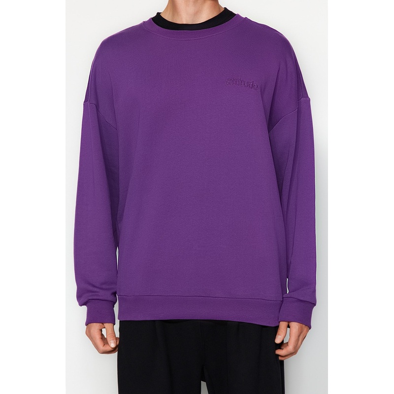 MAN Men's Purple Slogan Long sleeve Oversize Sweatshirt