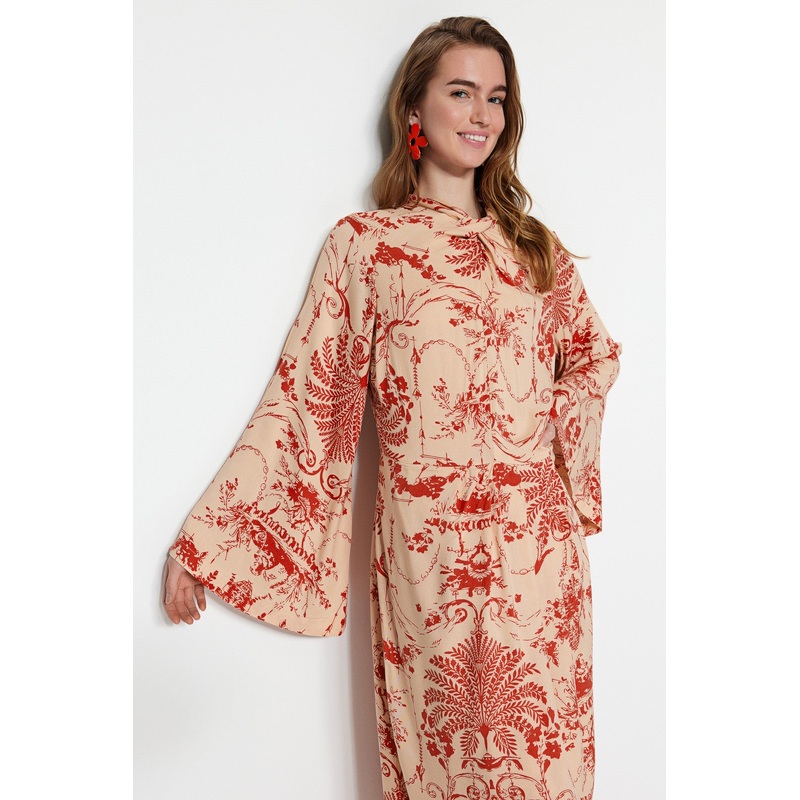 Modest Women's Floral Maxi Long Sleeve Casual Regular Fit Dress