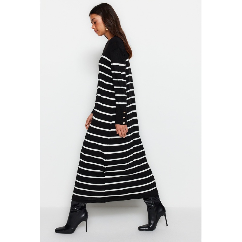 Modest Women's Striped Maxi Long sleeve Casual Regular fit Dress