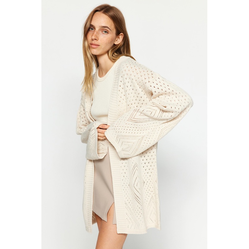 Women's Beige Ajour Long Sleeve Regular Fit Cardigan
