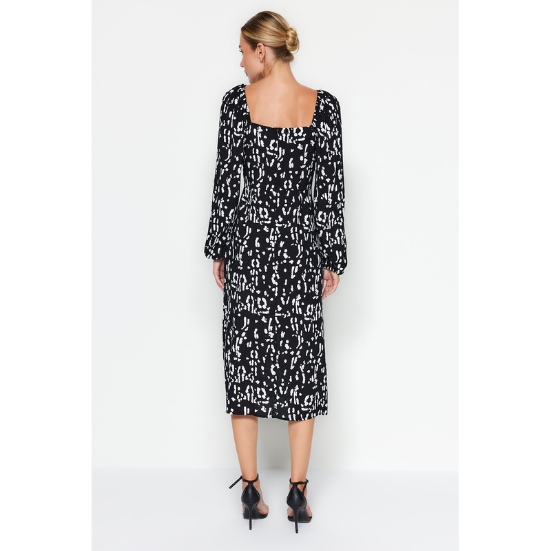 Women's black geometric Midi Long Sleeve Casual/Casual Regular Dress