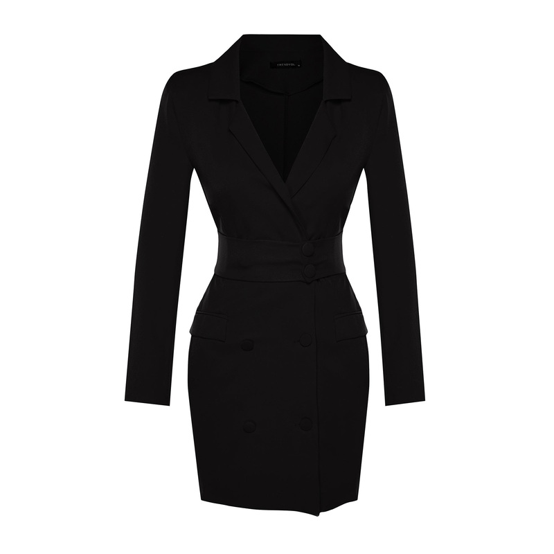 Women's Black Straight Mini Long Sleeve Business Regular Dress