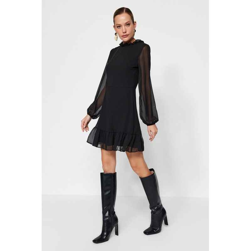 Women's black Straight Mini Long Sleeve Day / Night Regular DRESS