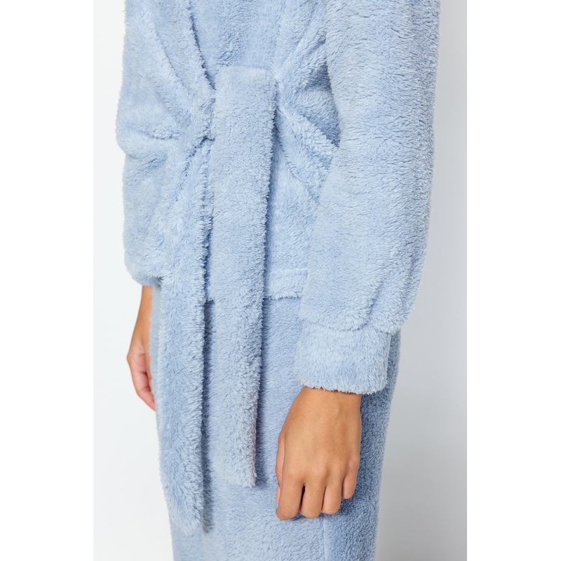 Women's BLUE Solid Long Sleeve Homewear Regular Pajamas Set