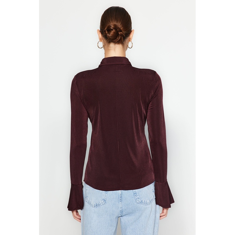 Women's brown Straight Long Sleeve Slim SHIRT