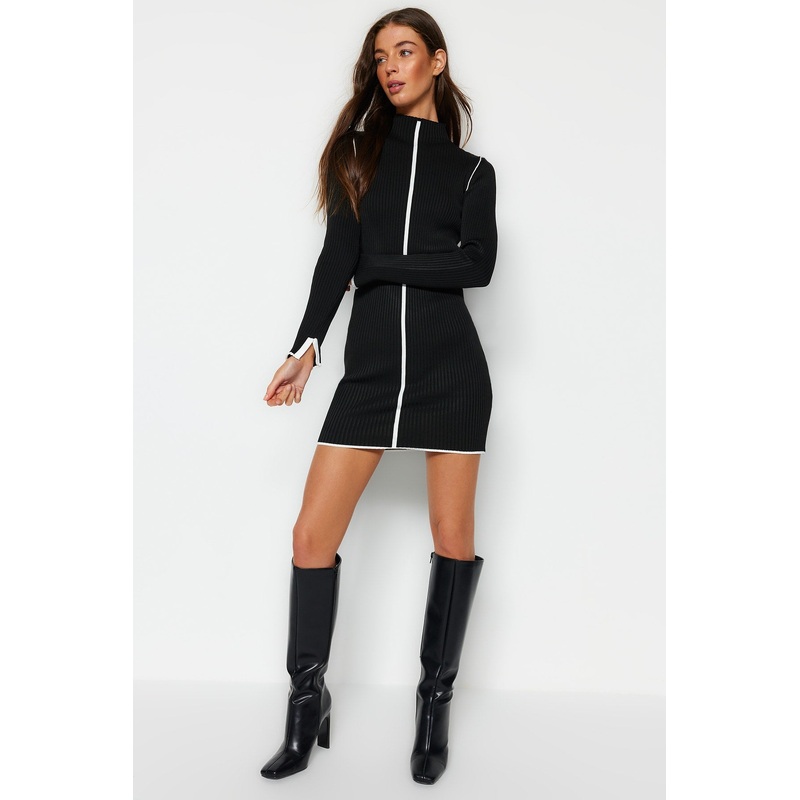 Women's Color Block Mini Long Sleeve Casual Slim Fit Dress