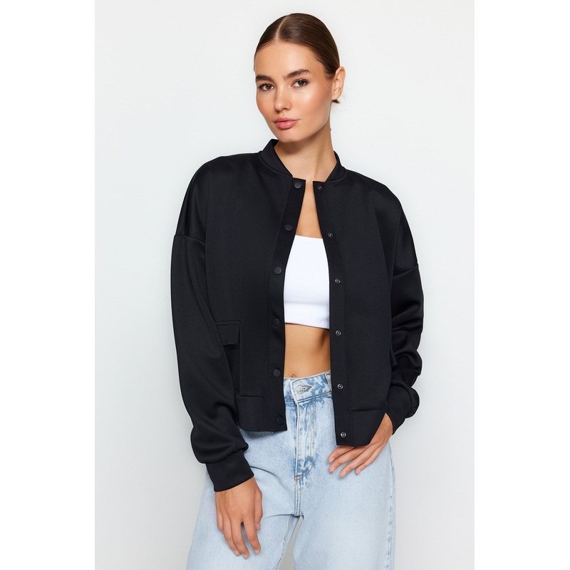 Women's Dark blue Plain Long sleeve Oversize Jacket