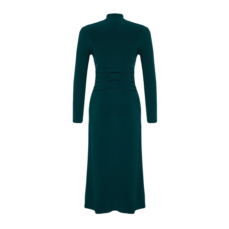 Women's Green Plain Midi Long sleeve Evening / Daily Regular fit Dress