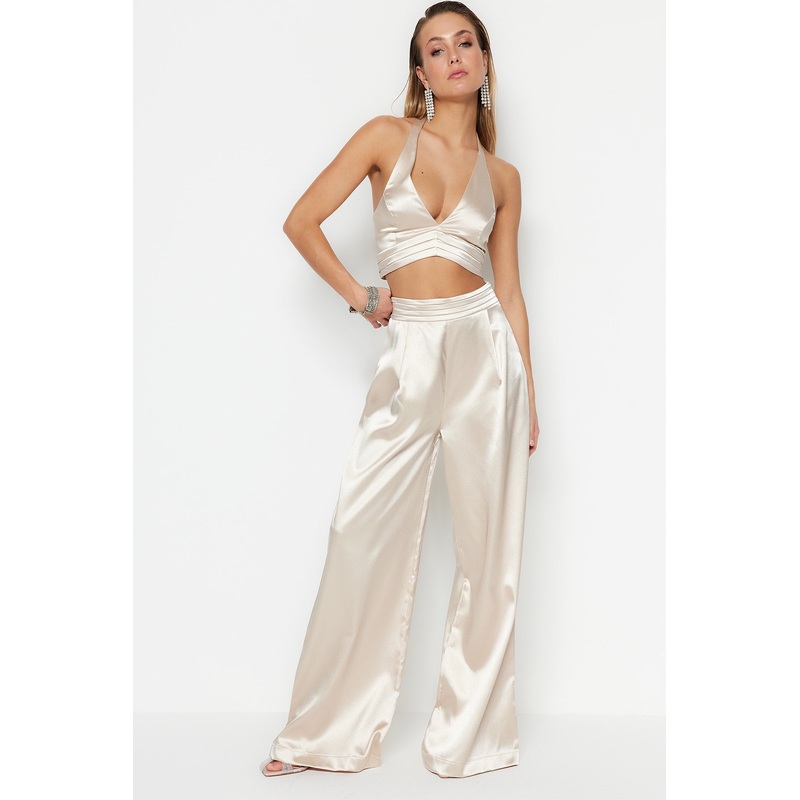 Women's Plain Wide Leg High Waist Pants