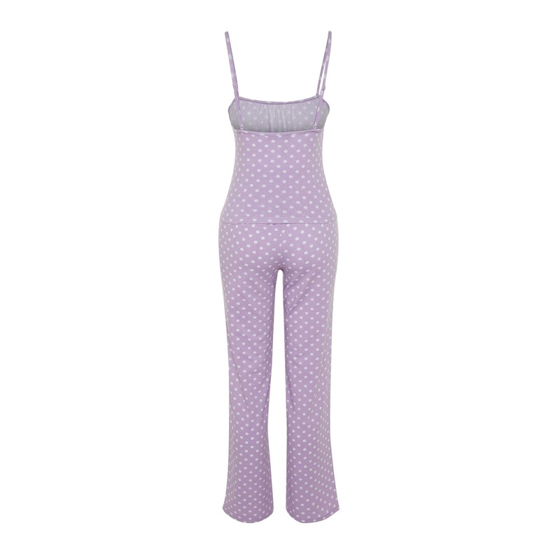 Women's Purple Polka Dot Spaghetti Strap Loungewear Regular Fit Pajama Set