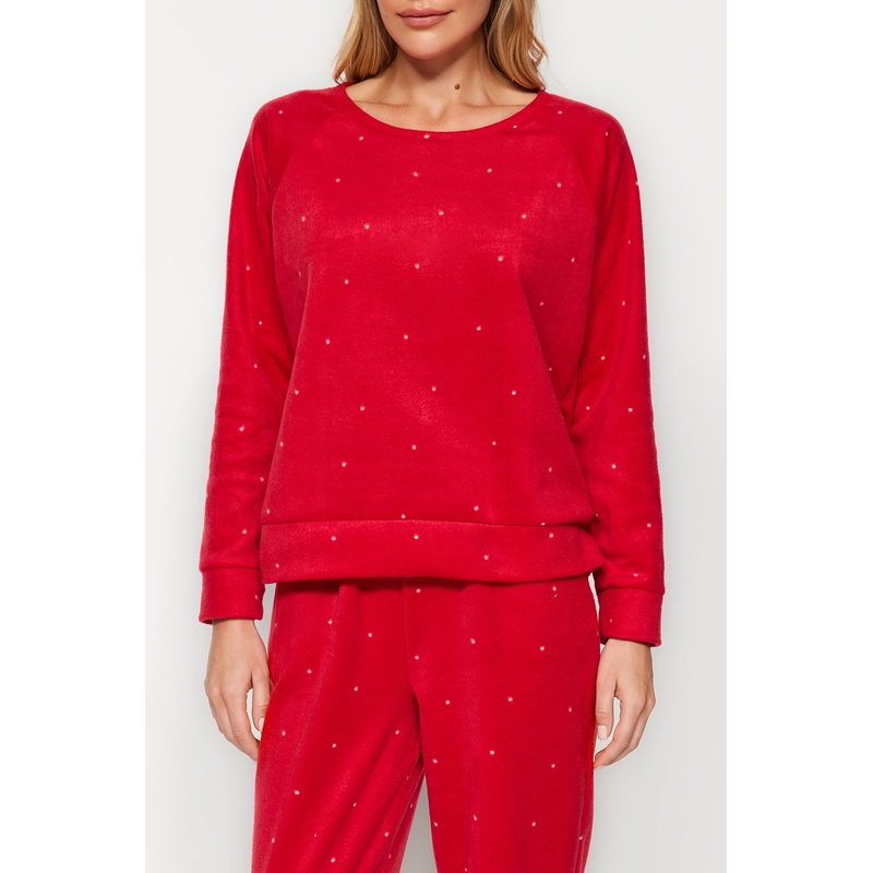 Women's Red Polka Dot Long Sleeve Homewear Regular Pajamas Set