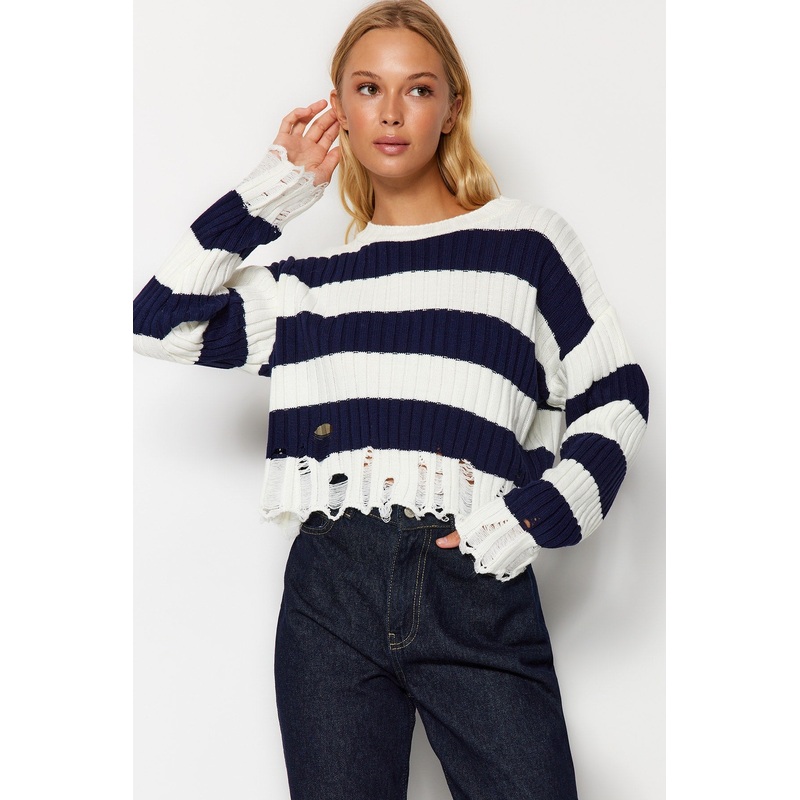 Women's Striped Long Sleeve Oversize Sweater