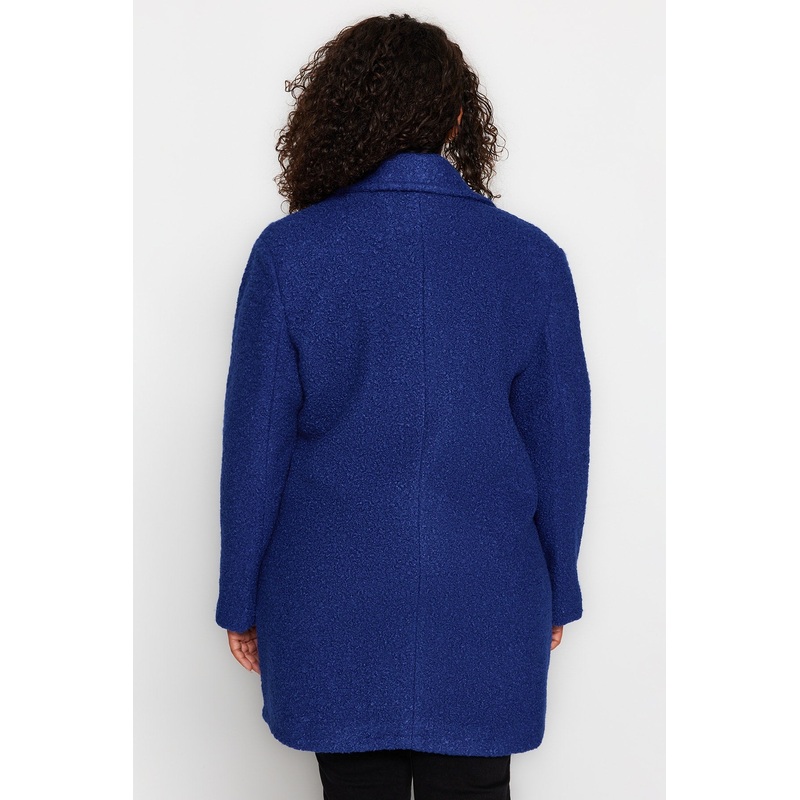Curve Women's Blue Plain Long Sleeve Oversize Plus Size Coat