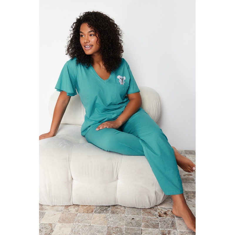 Curve Women's Blue Printed Short Regular Plus Size Pajama Set