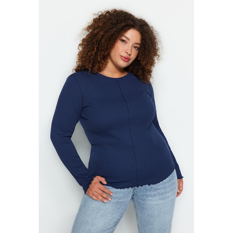 Curve Women's Plain Long Fitted Plus Size Blouse