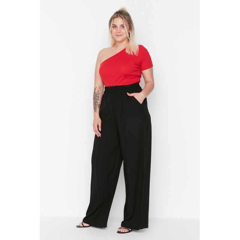 Curve Women's Plain Wide Leg Normal Waist Plus Size Pants