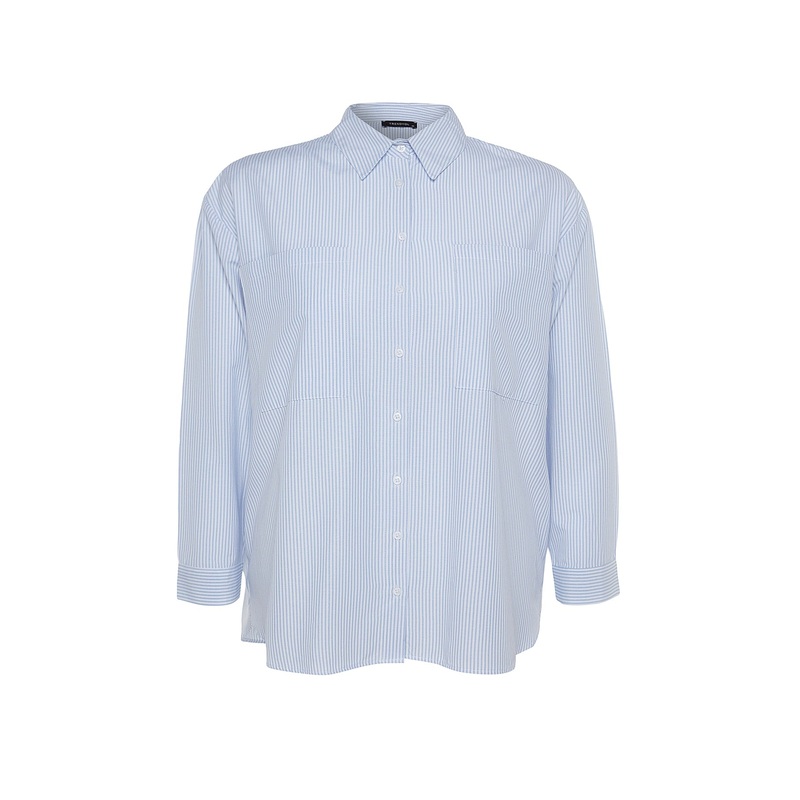 Curve Women's Striped Long Sleeve Oversize Plus Size Shirt