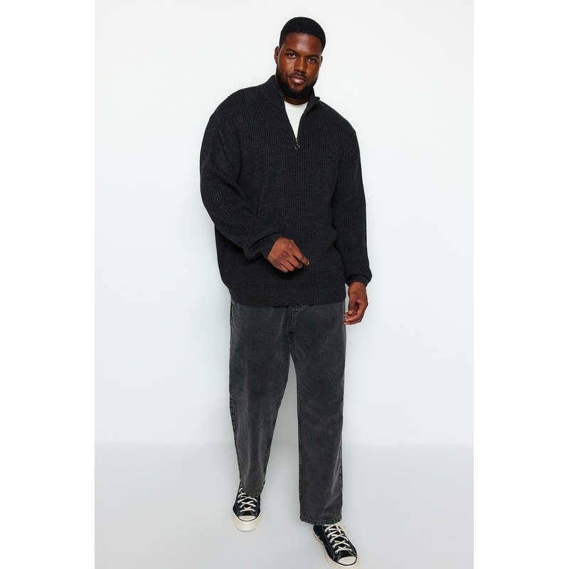 MAN Men's Black Plain Long sleeve Regular fit Plus Size Sweater