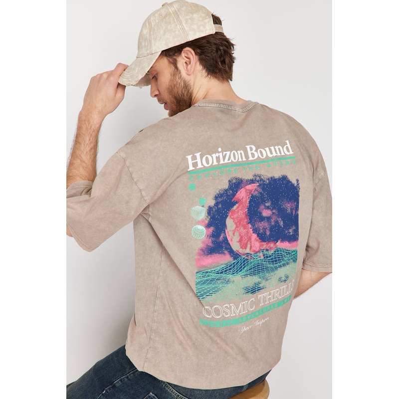 Man Men's Brown Galaxy Short Oversize T-Shirt