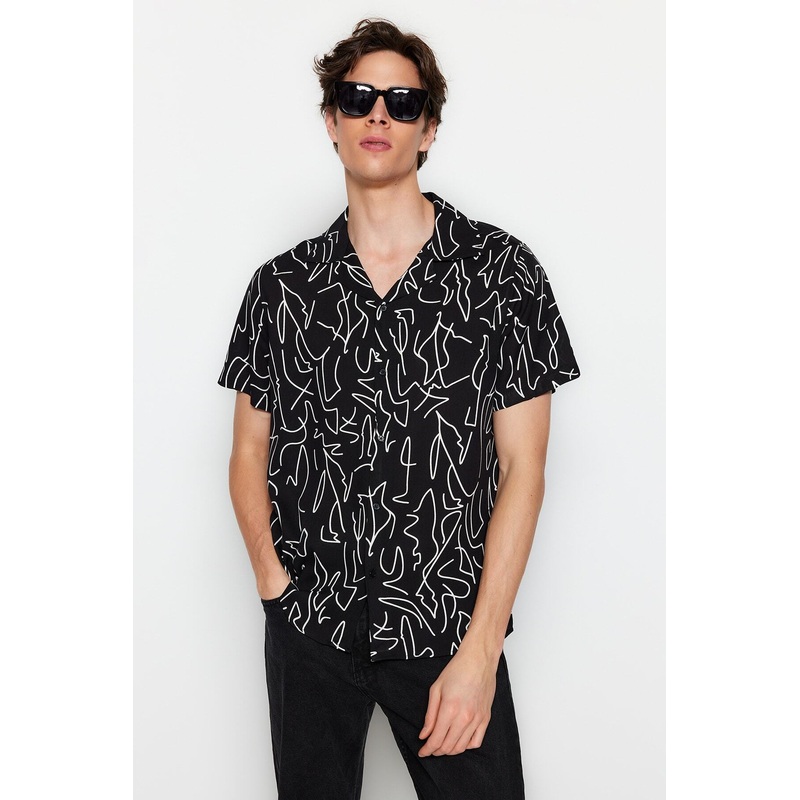 Man Men's Geometric Three Quarter Sleeve Regular Plus Size Shirt