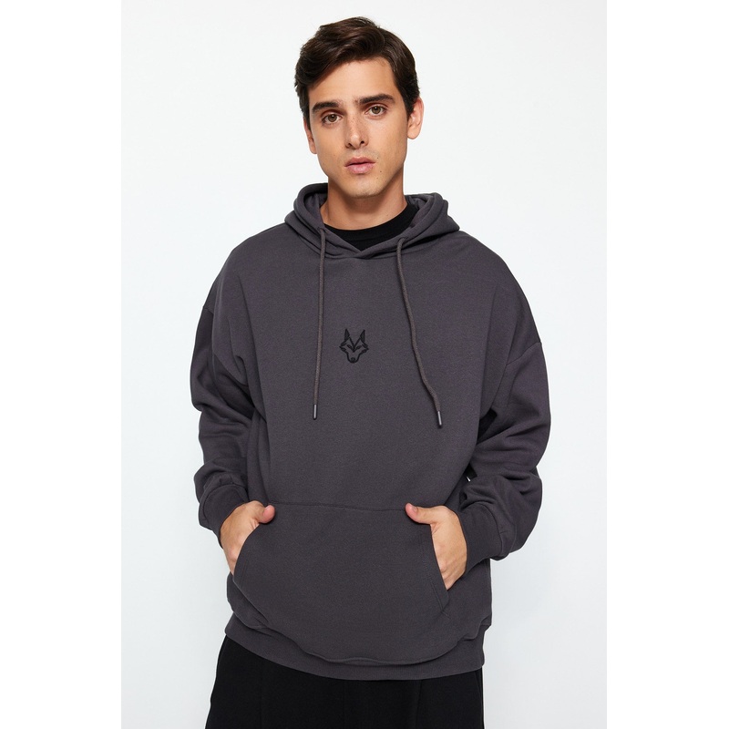 Man Men's Gray Animal Long Regular Sweatshirt