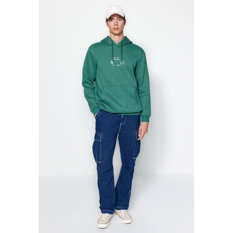 Man Men's Green Motto Long Regular Sweatshirt