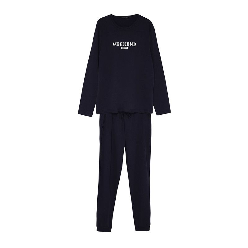 Man Men's Motto Long Sleeve Homewear Regular Pajamas Set