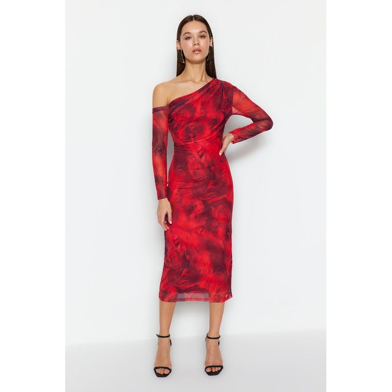 Women's Abstract Midi Long Sleeve Day / Night Fitted Dress