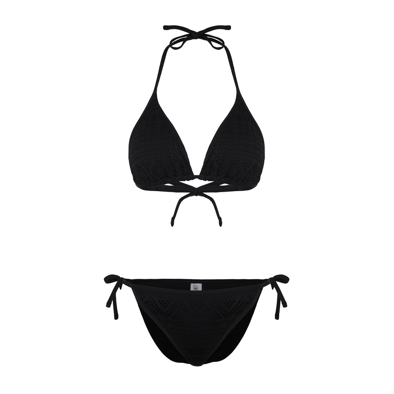 Women's Black Plain Throw Cup Bikini Set