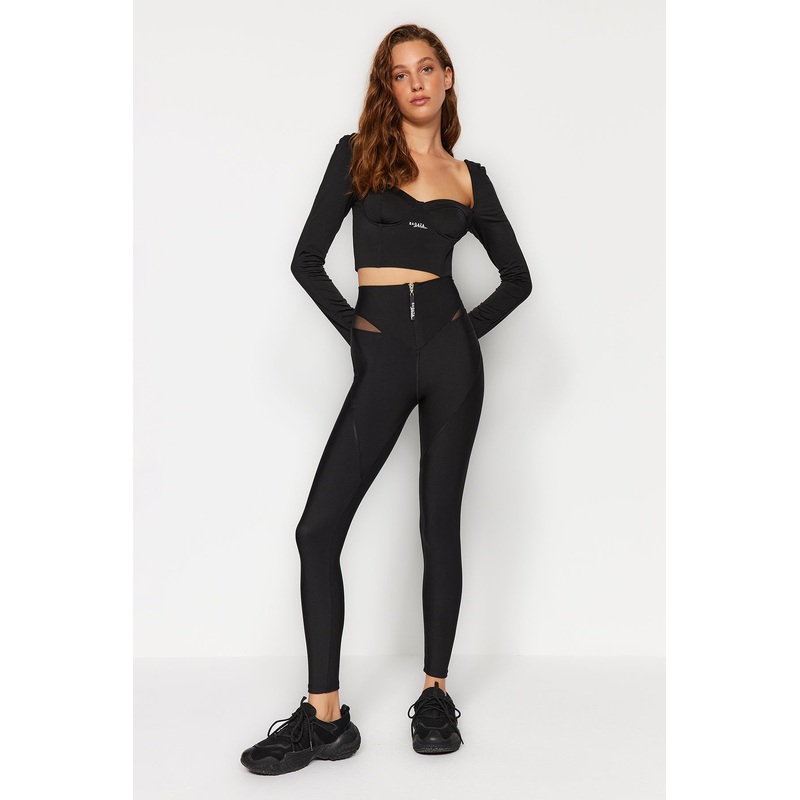 Women's black Straight Full Length High Waist Sport Leggings