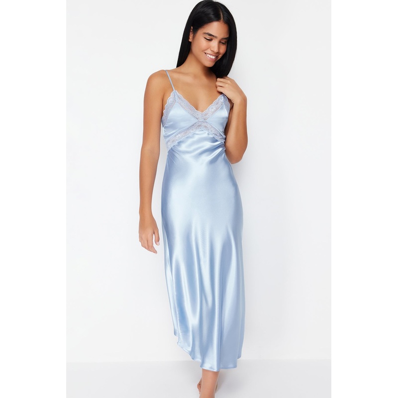 Women's Blue Plain Midi Suspended Lounge/home Regular Nightly