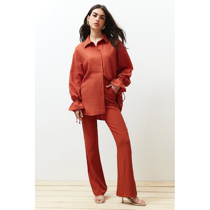 Women's Brown Plain High Waist Trousers