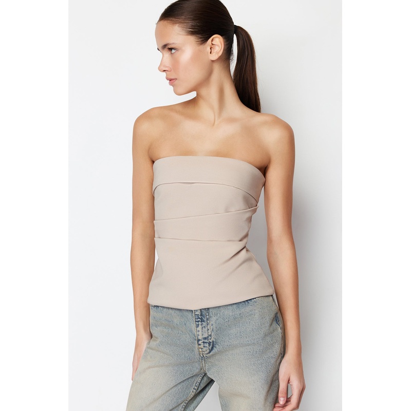 Women's Brown Plain Sleeveless Slim Blouse