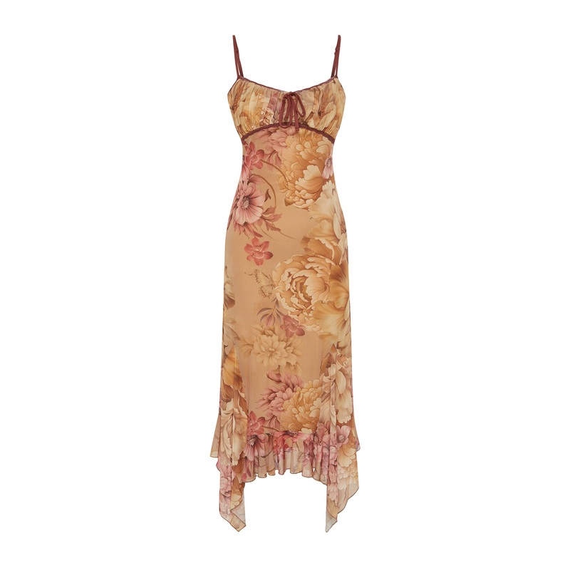 Women's Floral Midi Suspended Cocktail Fitted Dress
