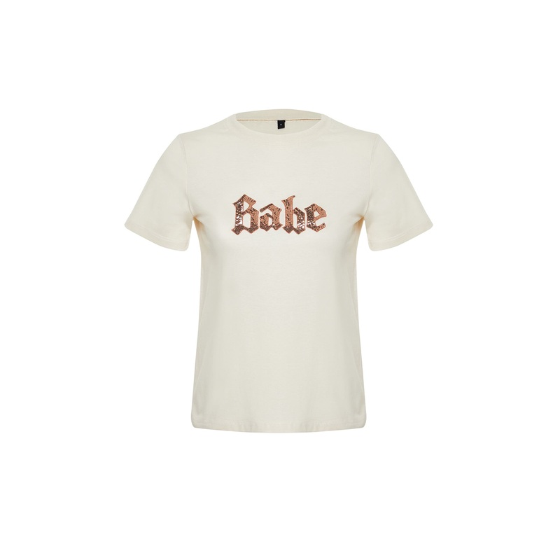 Women's Gray Motto Short Regular T-Shirt