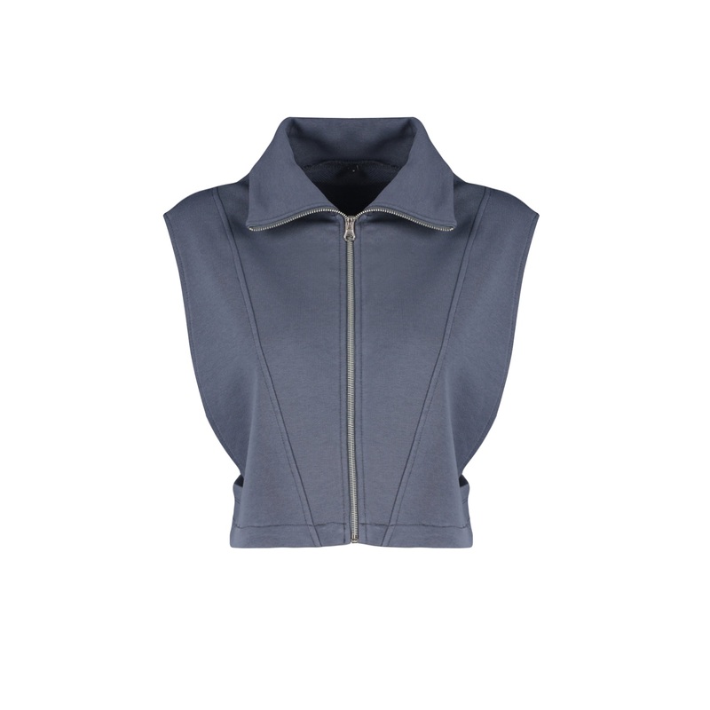 Women's Gray Plain Fitted Vest