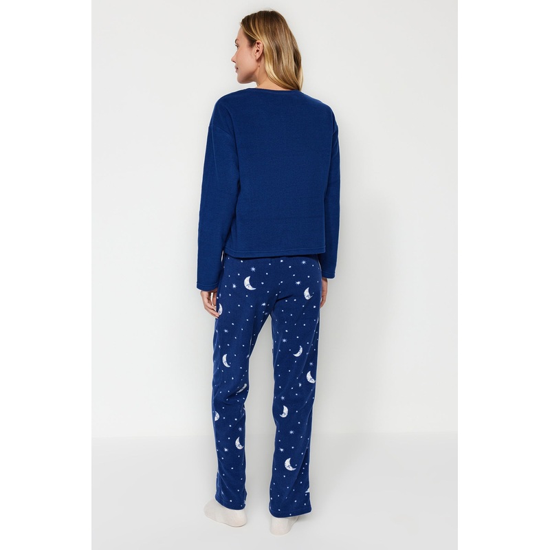 Women's Navy Blue Galaxy Long Sleeve Homewear Regular Pajamas Set