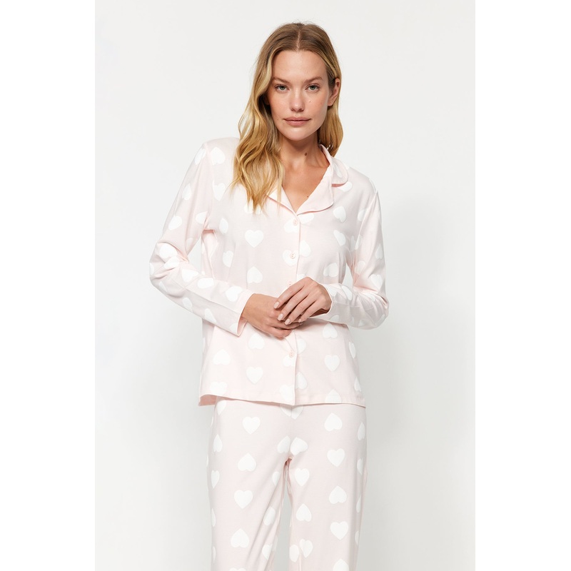 Women's PINK heart Long Sleeve Homewear Regular Pajamas Set