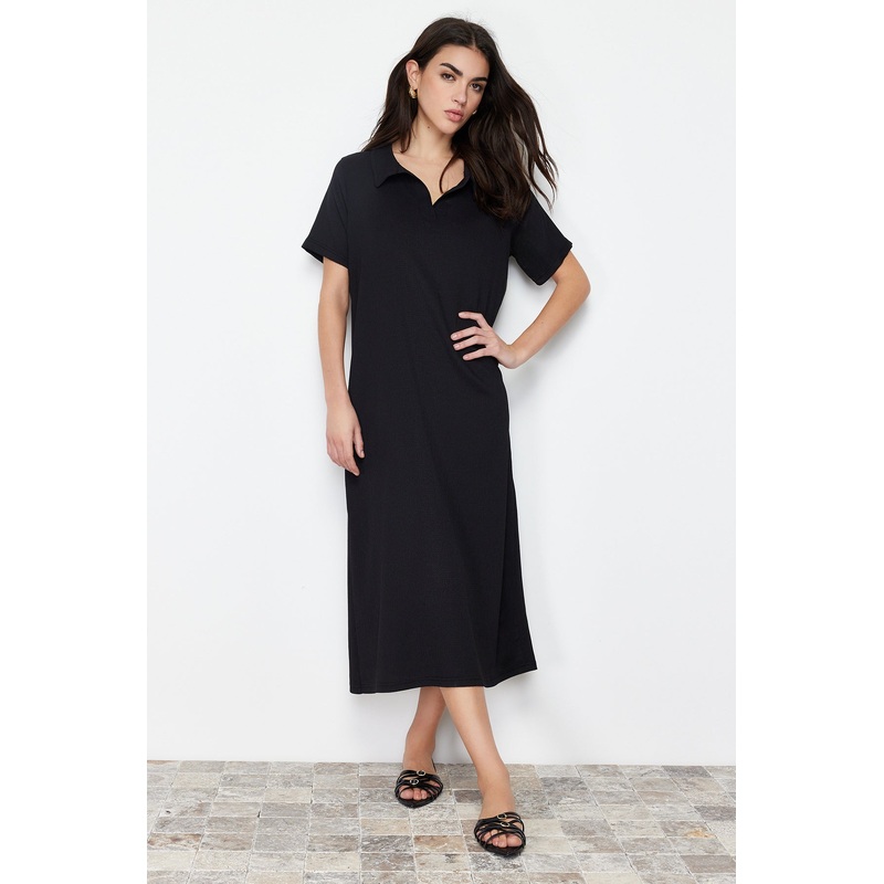 Women's Plain Midi Short Casual Relaxed Dress