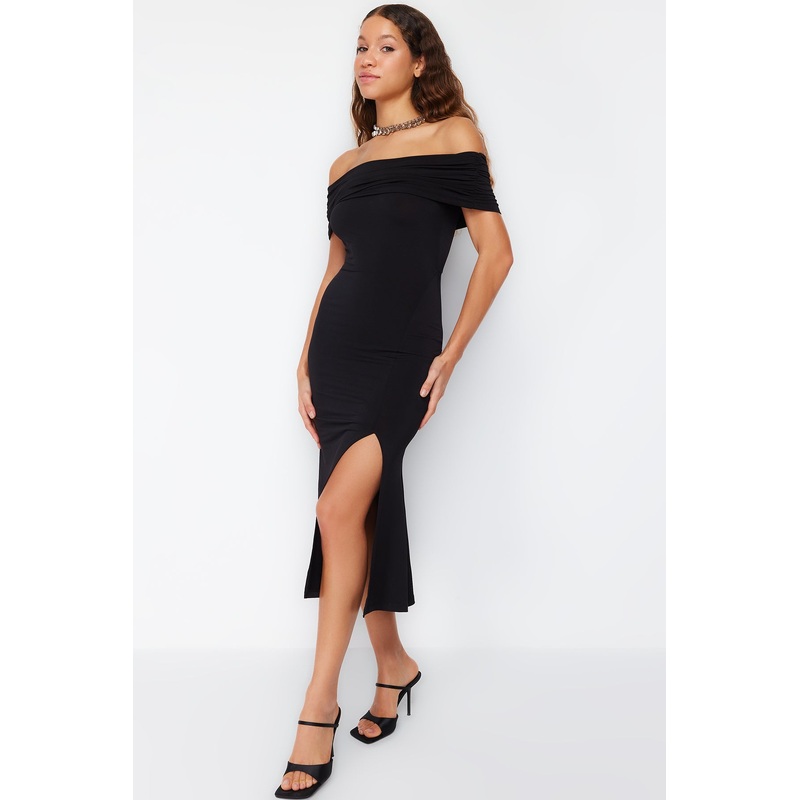Women's Plain Midi Short Cocktail Fitted Dress