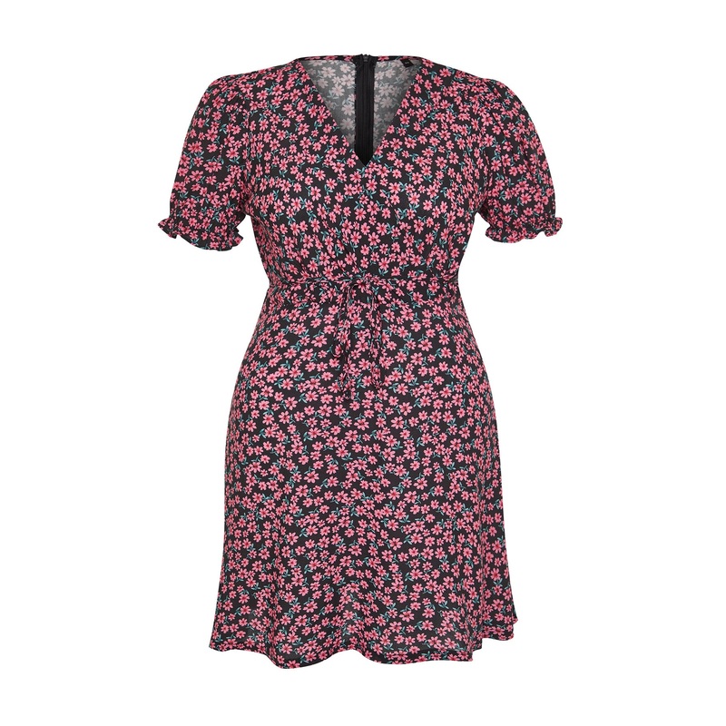 Curve Women's Floral Mini Short Casual Fitted Plus Size Dresses